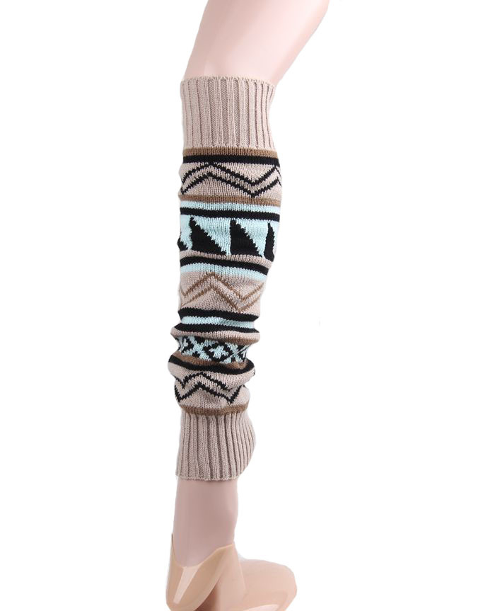 Geometric Pattern Knit Leg Warmers Womens Warm Patchwork Boot Socks